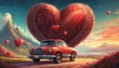 valentine s day holiday celebration with toy car and heart shape