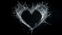 Splashes Of Water In The Shape Of A Heart On A Black Background. 3d Illustration