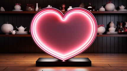 Wall Mural - Happy valentines day and stage podium decorated with heart shape lighting. pedestal scene with for product, cosmetic, advertising, show, award ceremony