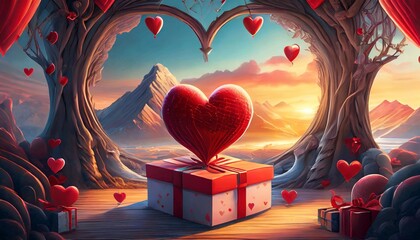 valentine s day sale with gift box and heart background 3d illustration empty display scene presentation for product placement