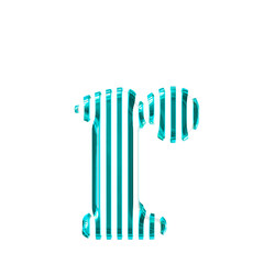 White 3d symbol with turquoise vertical ultra thin straps. letter r