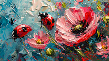 Poppy Flowers And Ladybirds