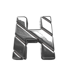 3d symbol made of silver diagonal blocks. letter h