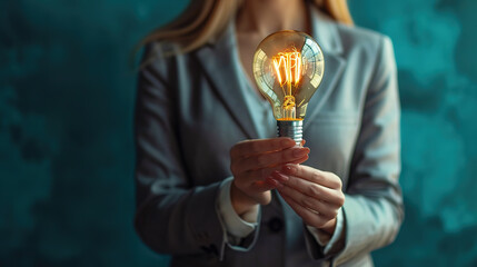 Businessman holding a light bulb