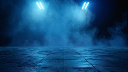 Wall Mural - dark empty foggy street, spotlight, neon, concrete.