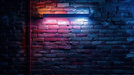 Wall Mural - old brick walls of an empty room, smoke, neon light.