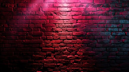 Wall Mural - old brick walls of an empty room, smoke, neon light.
