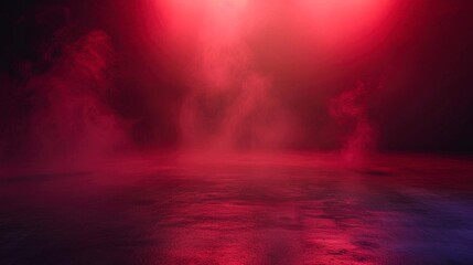 Wall Mural - neon abstract scene background with smoke, concrete, reflection.