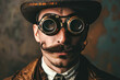 © Mayava - Hipster guy with a mustache and with steampunk goggles