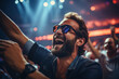 An exhilarating photo capturing a music enthusiast attending a live concert, illustrating the joy of experiencing live performances facilitated by financial independence.  Generative Ai.