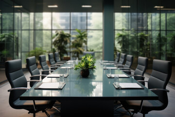 Canvas Print - A corporate boardroom, where business professionals discuss strategies, exemplifying the dynamics of the corporate world and its impact on society. Concept of corporate influence. Generative Ai.