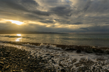 Wall Mural - view of the sea and mountains at sunset in Cyprus 11