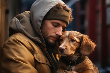 Canvas Print - A devoted and affectionate Dachshund snuggling with its owner, embodying the loyalty and loving nature of dogs as cherished companions. Concept of Dachshund devotion. Generative Ai.