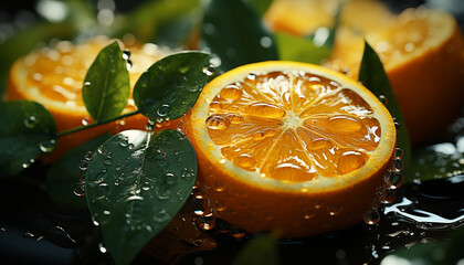 Poster - Freshness and nature in a juicy, ripe, organic citrus fruit generated by AI