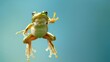 Green frog on the pastel background. 29 february leap year day concept