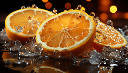 Sticker - Freshness of citrus fruit in a close up slice, wet and refreshing generated by AI