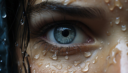 Sticker - Close up of a young woman wet eye, looking at camera generated by AI