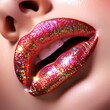 Glittery multicolored lipstick close up. 