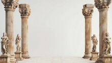 Background For Product Presentation. Antique Columns Ans Statues On White Background