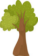 Cartoon style green tree with a thick brown trunk and lush foliage. Flat design forest or park tree isolated vector illustration.