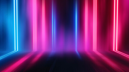 Wall Mural - Ultraviolet abstract light. Diode strip, light line. Purple and pink gradient. Modern background, neon light. Empty stage, spotlights, neon. Abstract light. 3D illustration