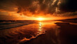 Sunset over the tranquil coastline, nature beauty in vibrant colors generated by AI