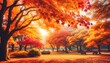 Autumn Park Scenery with Vibrant Foliage, Tranquil Nature Concept