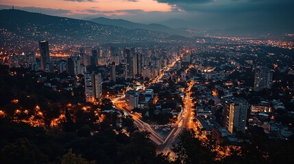 AERIAL CITY VIEW, LONG EXPOSURE, NIGHT