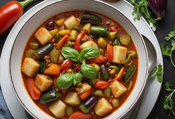 Wall Mural - Macro shot of vegetable stew in a bowl