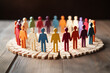 © Starmarpro - DEI, Diversity equity and inclusion concept. People figures in the circle. Team work, diverse culture. Copy space and selective focus. High quality photo