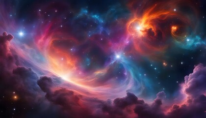 Wall Mural - wallpaper of cosmic scene featuring a vibrant and colorful nebula with swirling gases and celestial wonders background.