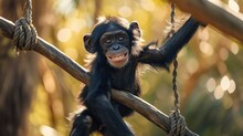 An Illustration Of Happy Baby Chimpanzee Hanging Out In The Jungle