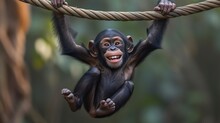 An Illustration Of Happy Baby Chimpanzee Hanging Out In The Jungle