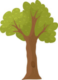 Fototapeta Młodzieżowe - Cartoon green tree with lush foliage and brown trunk. Simple nature element, summer or spring concept vector illustration.