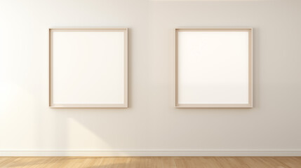 Two empty white frame on beige wall, minimalist design