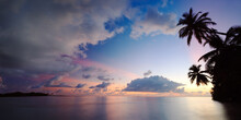 Panoramic Of Beautiful Sunset Over Island In The Maldives