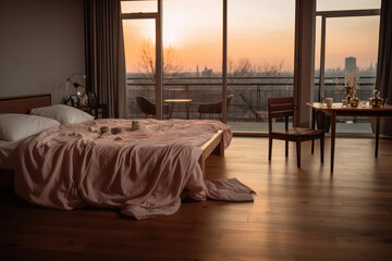 Wall Mural - Contemporary Comfort: A Luxurious Living in a Elegant, Modern Bedroom