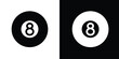 8 ball icon on black and white, pool ball 