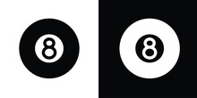 8 Ball Icon On Black And White, Pool Ball 