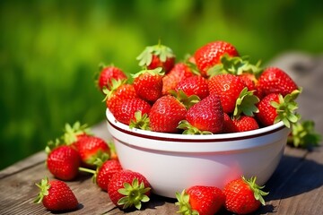 Wall Mural - Bowl of fresh strawberries