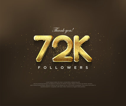 Golden design for thank you 72k followers, vector greeting banner design, social media post poster.