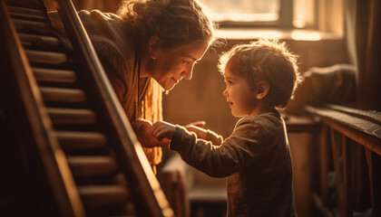 Poster - A cute toddler playing with his father, a joyful bonding generated by AI