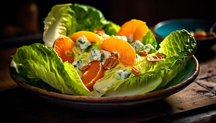 Poster - Freshness and health on a plate salad, vegetable, organic, vegetarian, leaf generated by AI