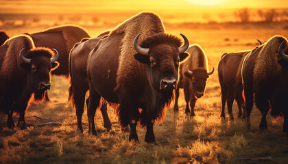 Wall Mural - Nature animals graze on the farm, standing in the meadow generated by AI