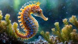 Fototapeta  - The colorful sea horse in the deep sea.