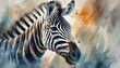 The watercolor portrait of a zebra.