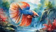 The colorful watercolor of siamese fighting fish.
