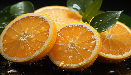 Canvas Print - Freshness and nature in a juicy, ripe, citrus fruit slice generated by AI