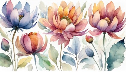 Wall Mural - The colorful watercolor flowers background.