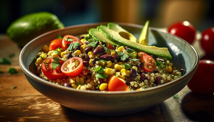 Wall Mural - Fresh, healthy salad with tomato, avocado, quinoa, and cilantro generated by AI